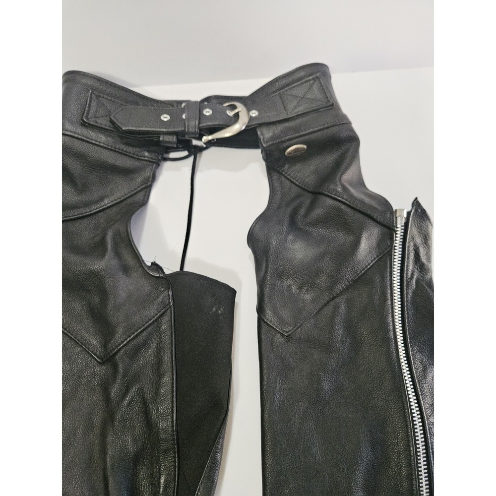Vintage Harley Davidson Women's Black Leather Motorcycle Riding Chaps Size Small - Picture 5 of 13